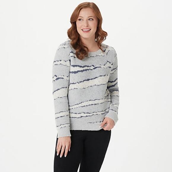 NEW Barefoot Dreams Ocean Zebra CozyChic Seaside CrewNeck Pullover Sweater Small - Picture 2 of 14